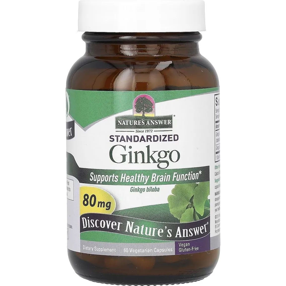 Гинкго Билоба Nature's Answer Standardized Ginkgo 80 мг 60 вегетарианских капсул - фото 1