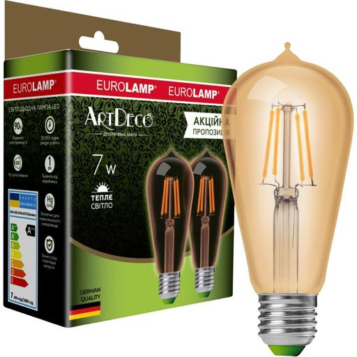 Светодиодная лампа Eurolamp LED Deco, ST64, 7W, E27, 2700K, 2 шт. (MLP-LED-ST64-07273(Amber)) - фото 1