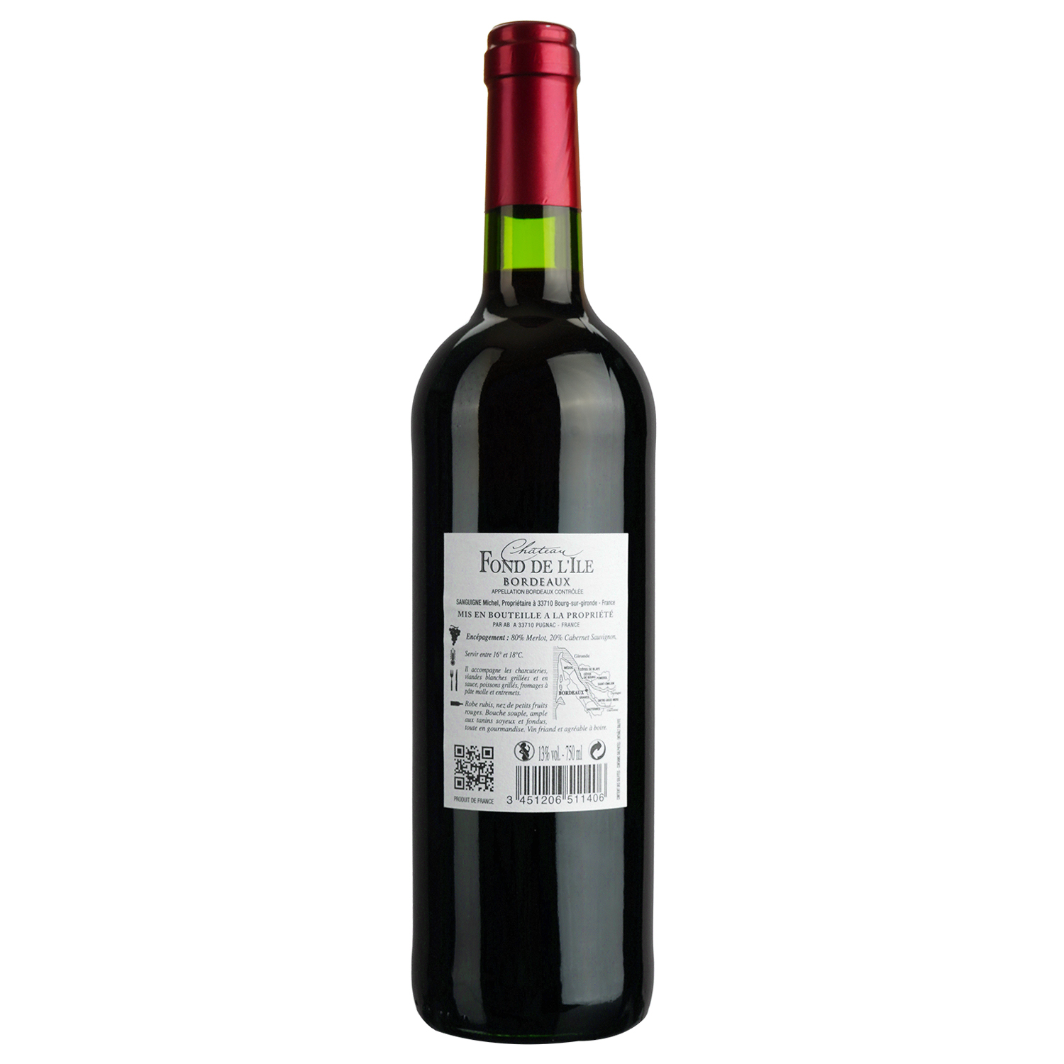 Вино Chateau Fond De L'ile Bordeaux, красное, сухое, 0,75 л - фото 2