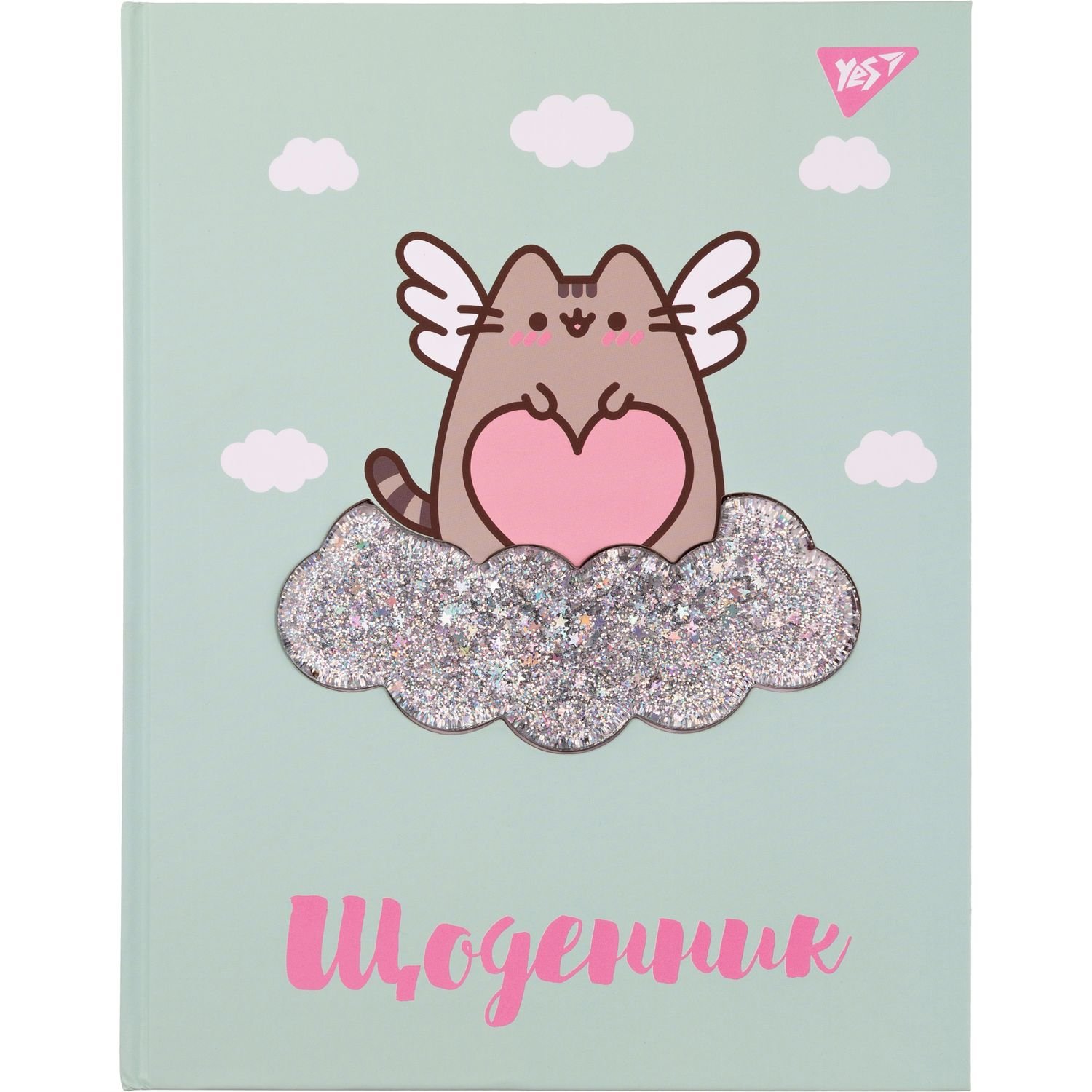 Щоденник шкільний Yes твердий Pusheen софт-тач, об'ємній бейдж із срібним глітером (911468) - фото 1