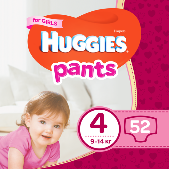 Підгузки-трусики для дівчаток Huggies Pants 4 (9-14 кг), 52 шт. - фото 1