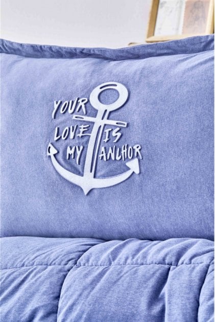 Набор постельное белье с одеялом Karaca Home Toffee indigo, полуторный, синий, 3 предмета (svt-2000022268479) - фото 2