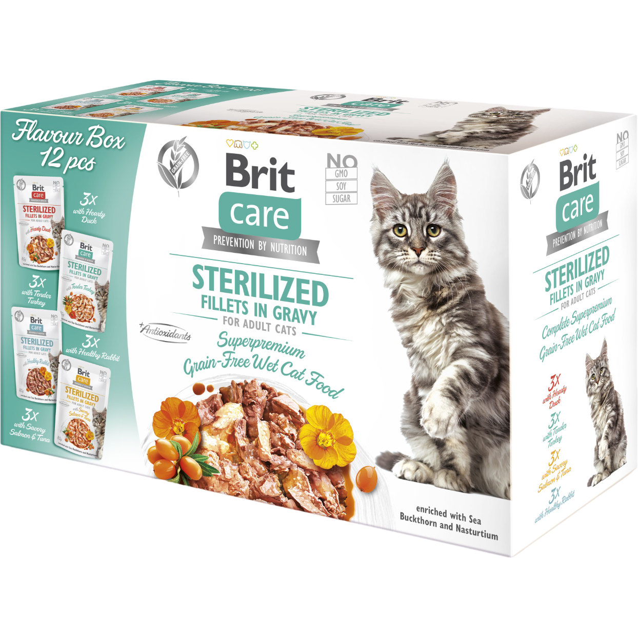 Набір паучів для стерилізованих котів Brit Care Flavour box Sterilized філе в соусі 12 шт. х 85 г - фото 1