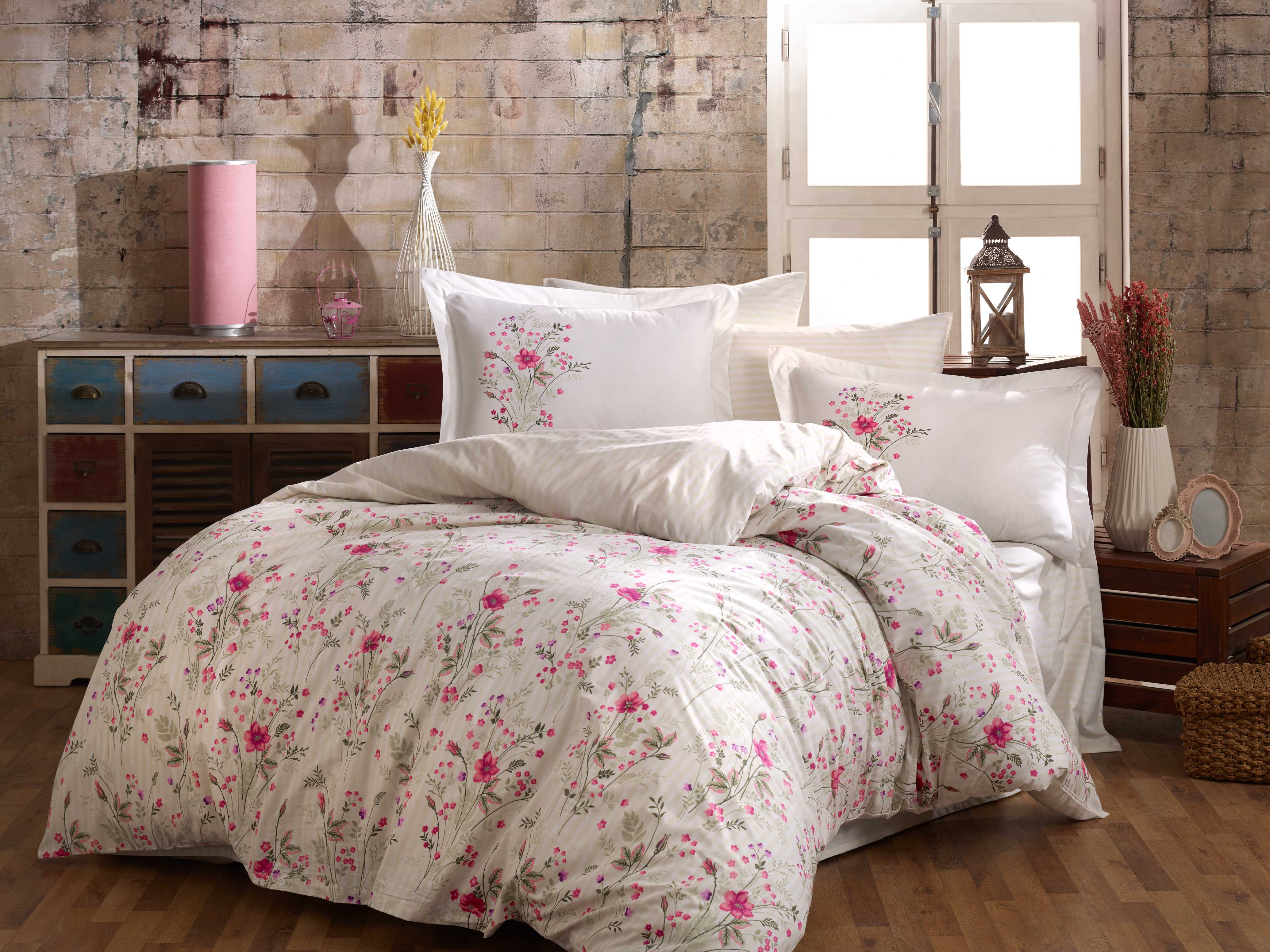 Комплект постельного белья Hobby Poplin Royal, поплин, 220х200 см, молочный с розовым (8698499142633) - фото 1