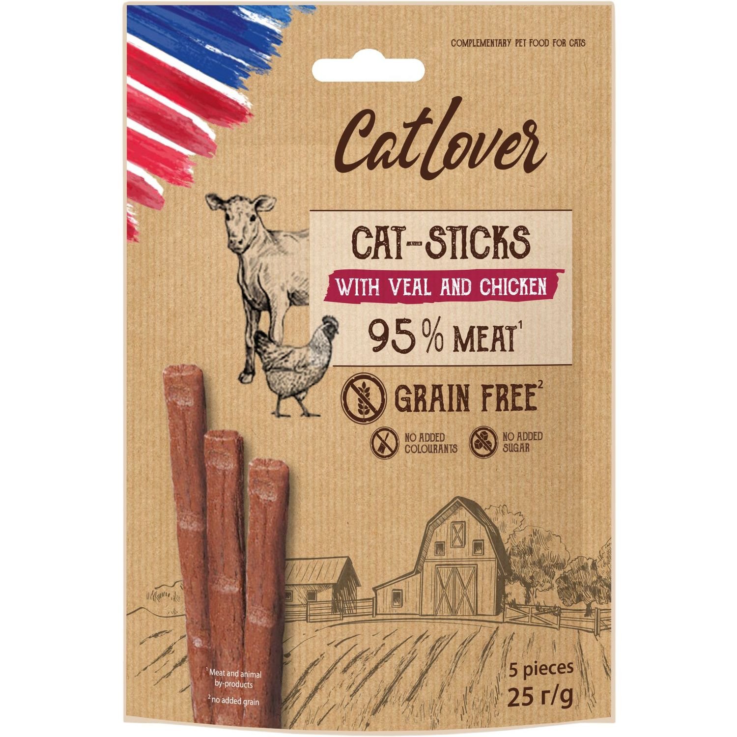 Ласощі для котів CatLover Sticks veal chicken, з телятиною та куркою, 25 г (5 паличок по 5 г) - фото 1
