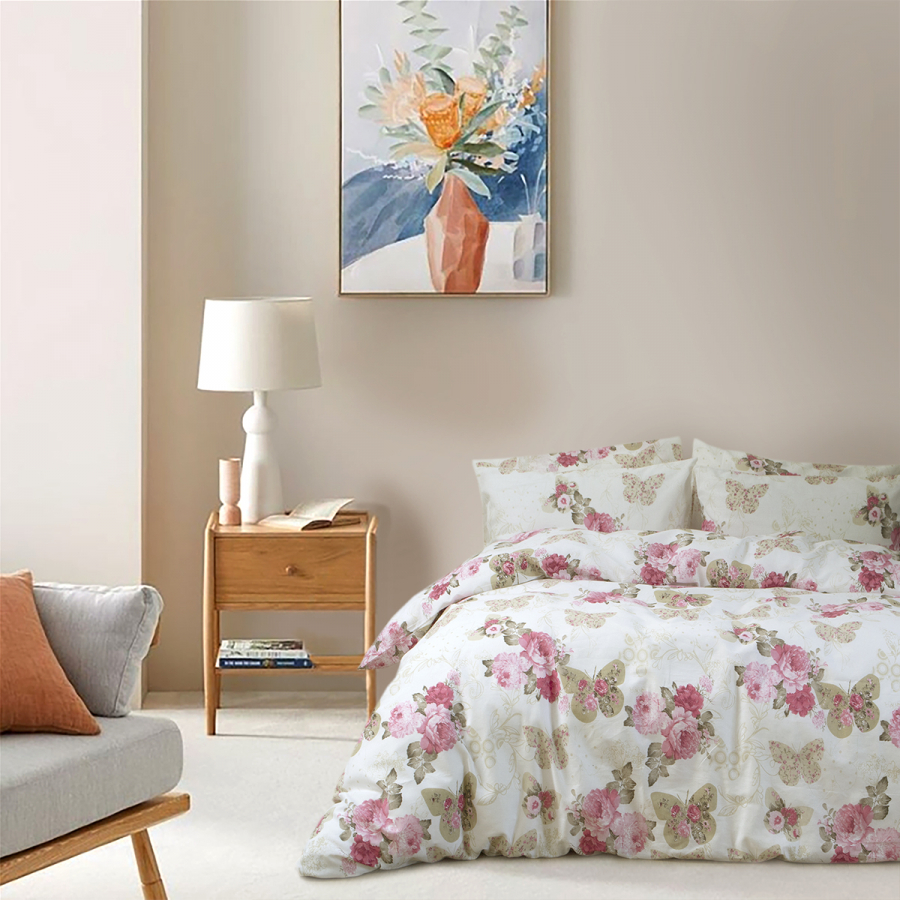 Комплект постельного белья Iris Home Ranforce Diana, ранфорс, полуторный, розовый (svt-2000022284554) - фото 1
