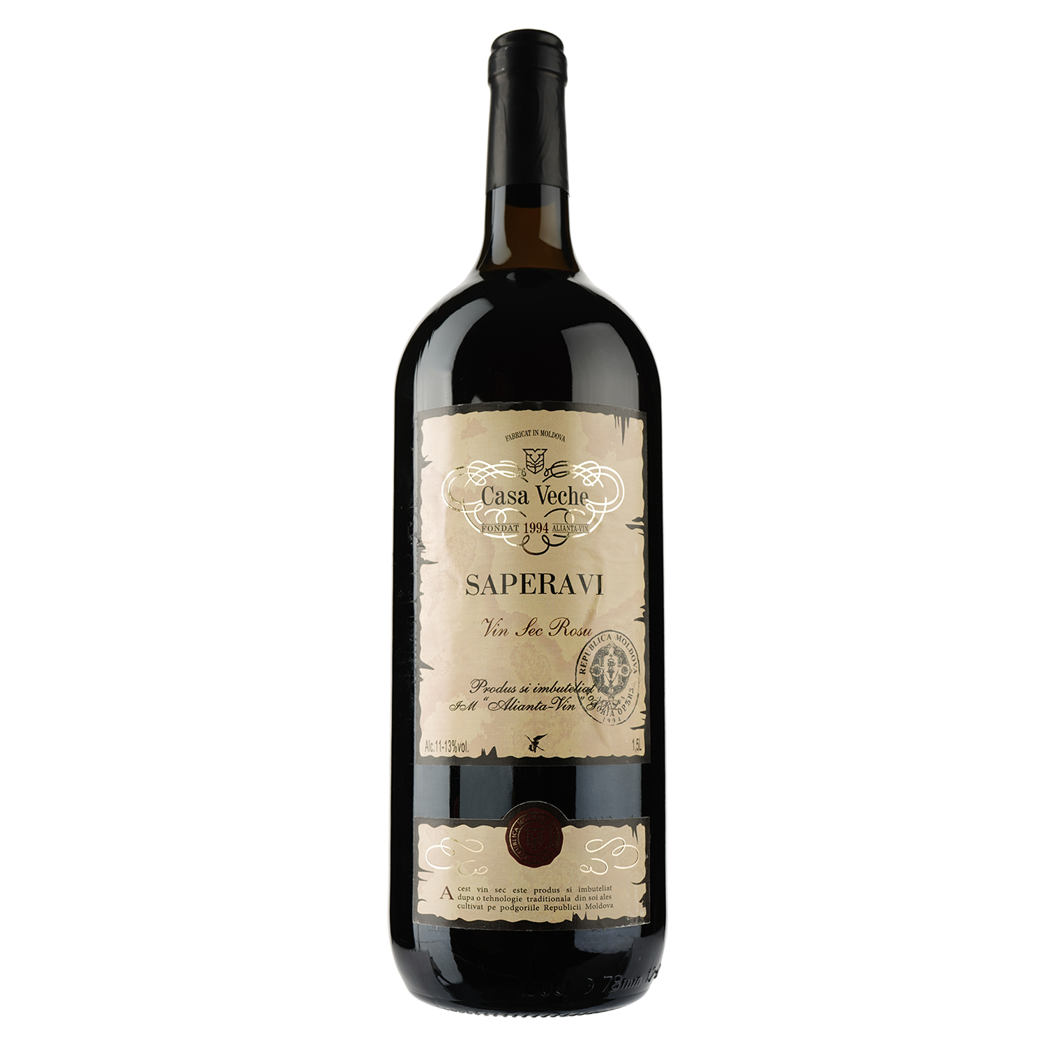 Вино Alianta vin Casa Veche Saperavi, червоне, сухе, 10-12%, 1,5 л (718840) - фото 1