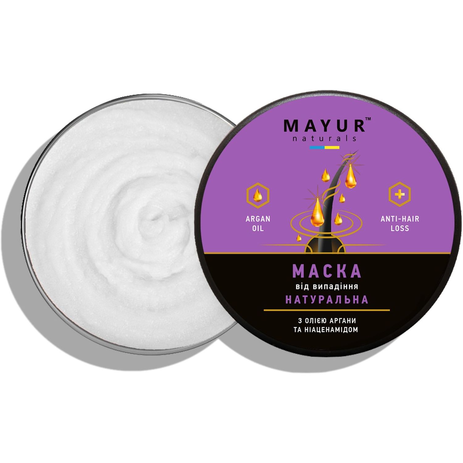Маска для волос Mayur натуральная против выпадения регенерирующая с аргановым маслом и ниаценамидом - фото 1