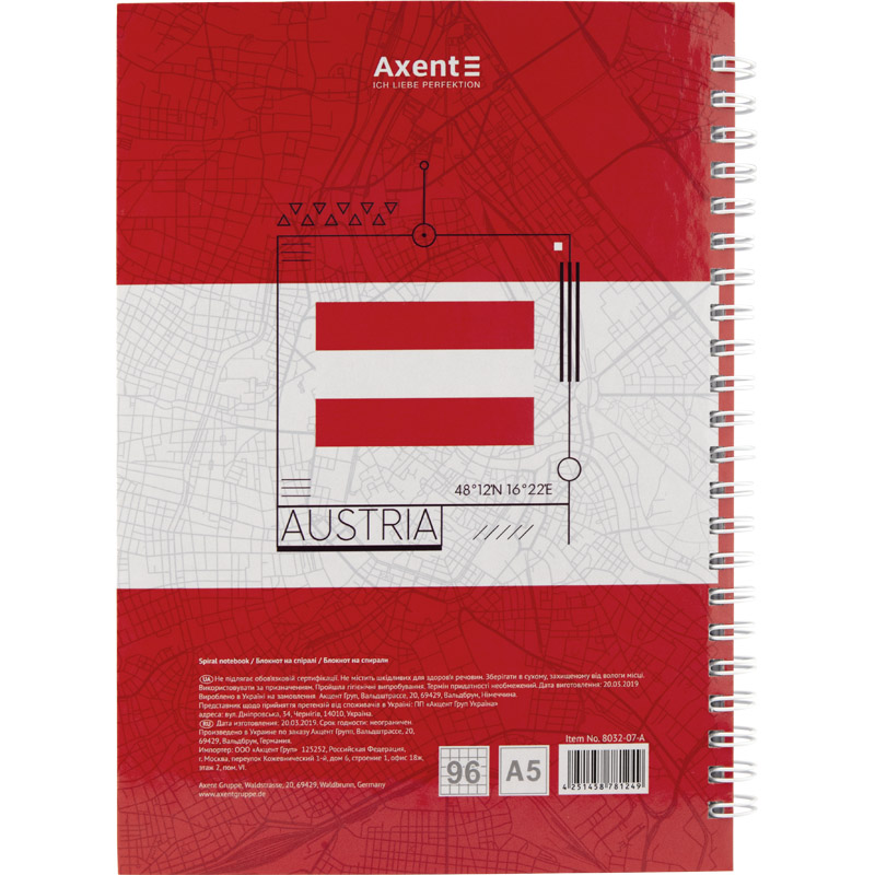 Блокнот для записей Axent Flags Vienna A5 в клеточку спираль 96 листов (8032-07-A) - фото 2