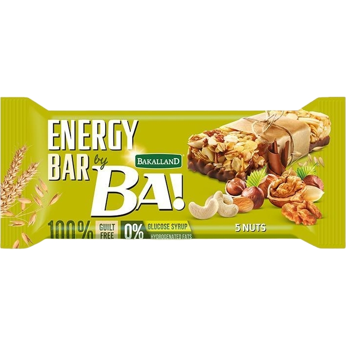 Злаковий батончик Bakalland Ba! Energy Bar 5 Nuts Горіхи та какао 40 г - фото 1