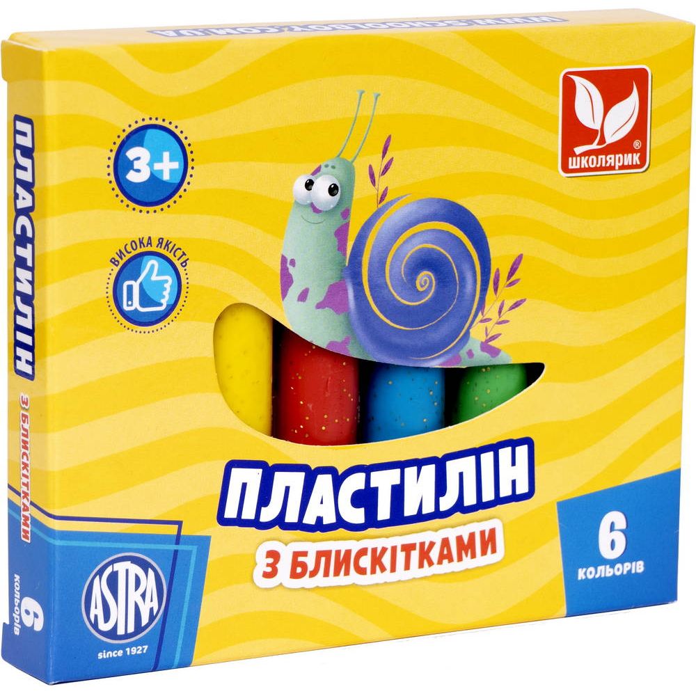 Пластилін восковий Школярик, круглий з блискітками, 6 кольорів, 78 г (303109001-UA) - фото 1