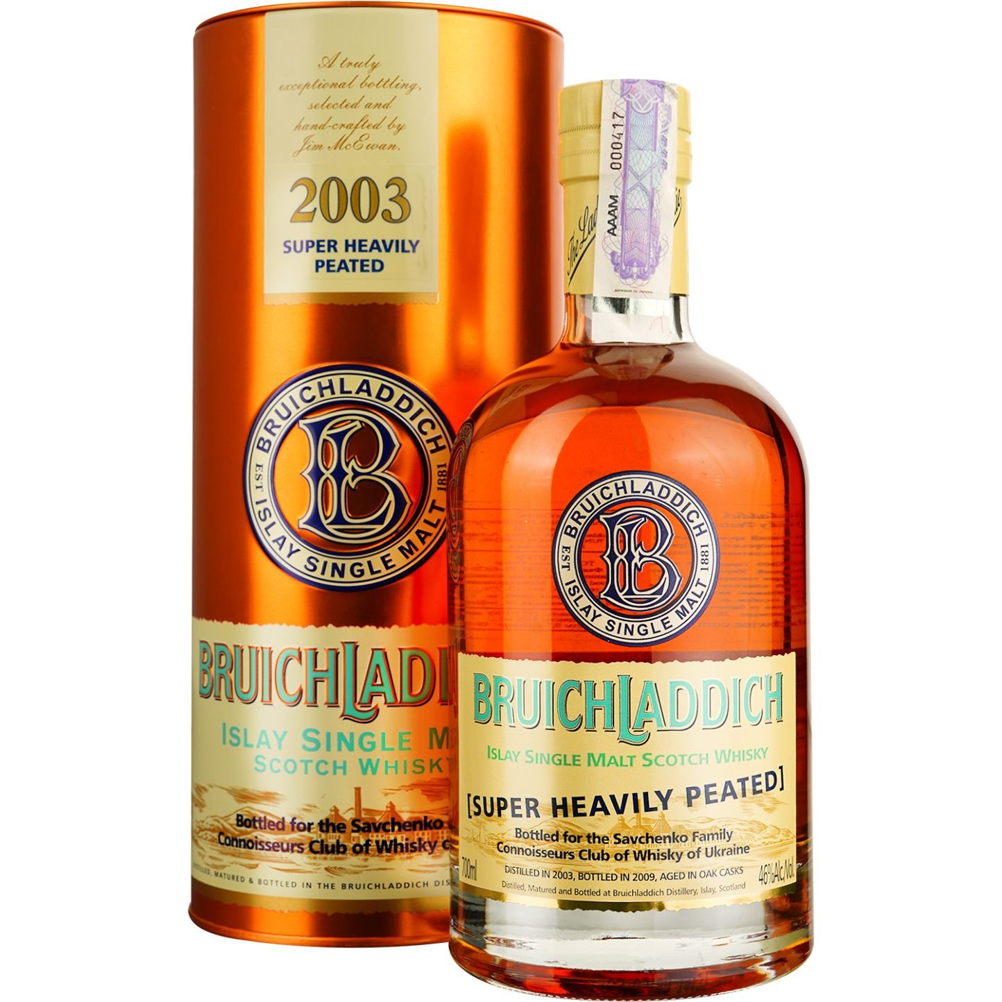 Віскі Bruichladdich Super Heavily Peated Single Malt Scotch Whisky, у подарунковій упаковці, 46%, 0,7 л - фото 1