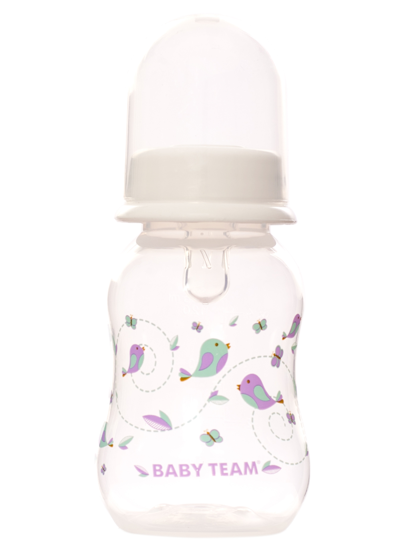 Пляшечка для годування Baby Team, з талією та силіконовою соскою, 125 мл, білий (1111_белый) - фото 1