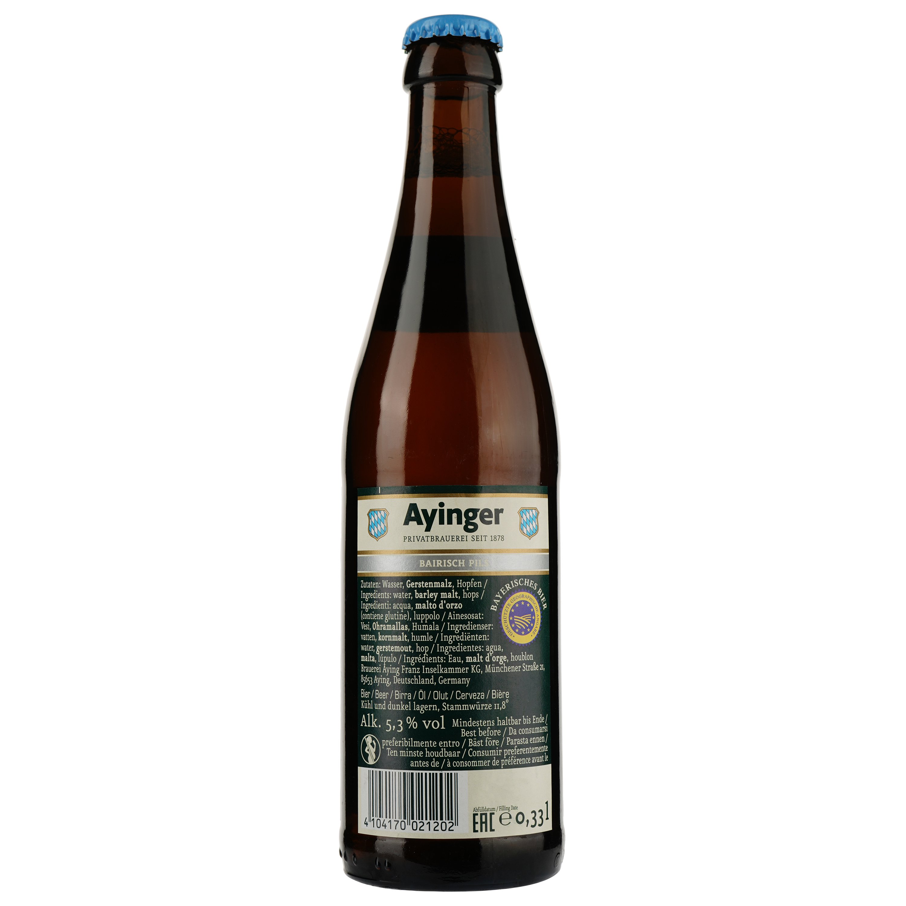 Пиво Ayinger Bairisch Pils светлое фильтрованное пастеризованное, 5,3%, 0,33 л - фото 2