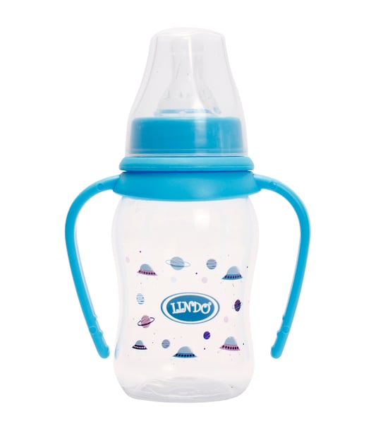 Бутылочка для кормления Lindo, изогнутая с ручками, 125 мл, голубой (Li 146 гол) - фото 1
