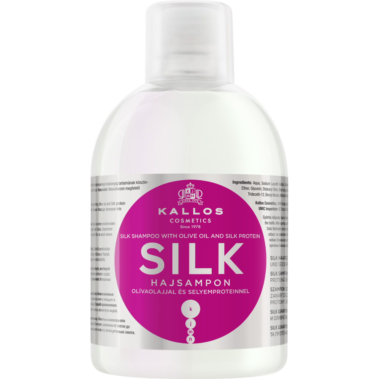 Шампунь для волос Kallos Cosmetics KJMN Silk с протеинами шелка, 1 л - фото 1