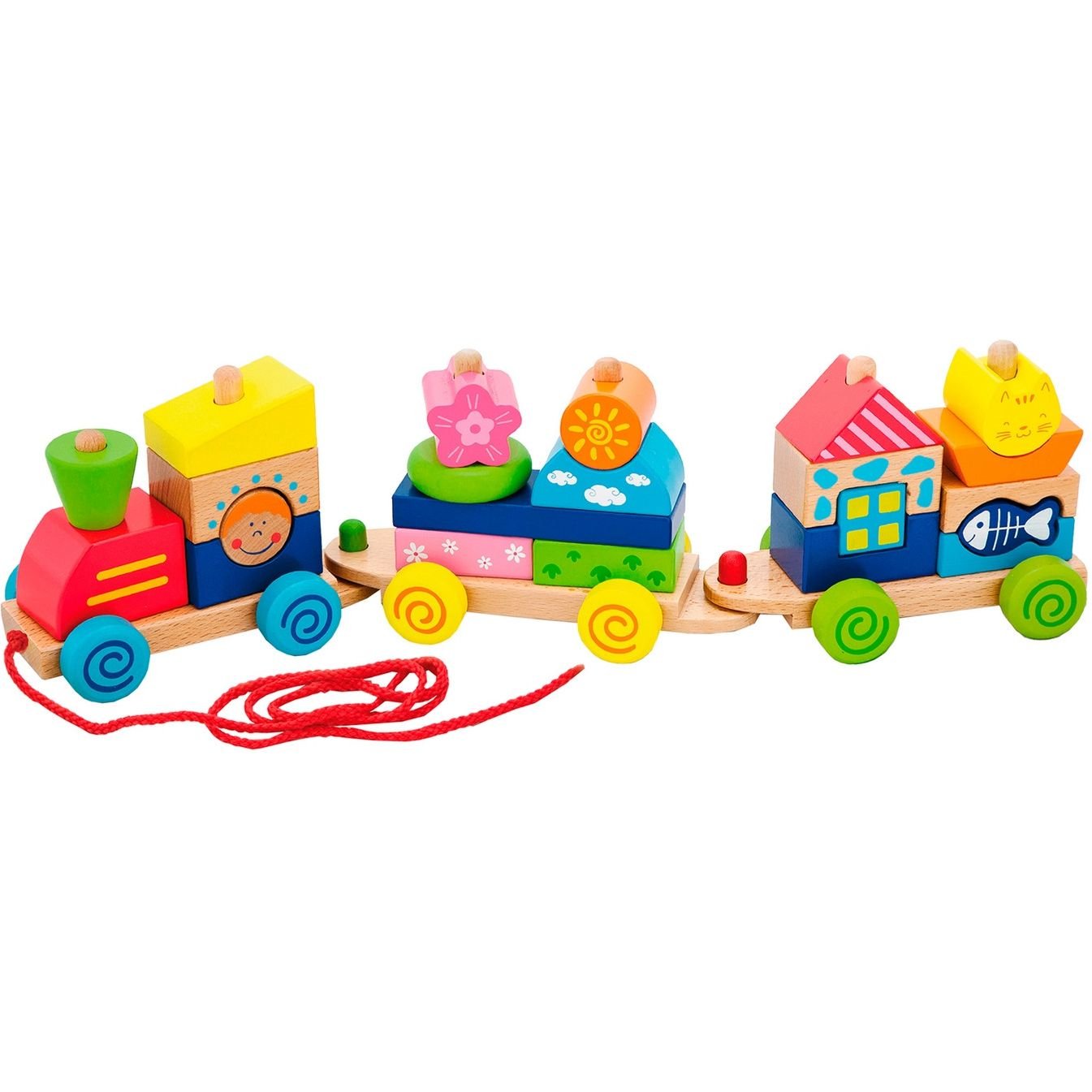 Деревянная каталка-поезд Viga Toys Красочные кубики (50089) - фото 1