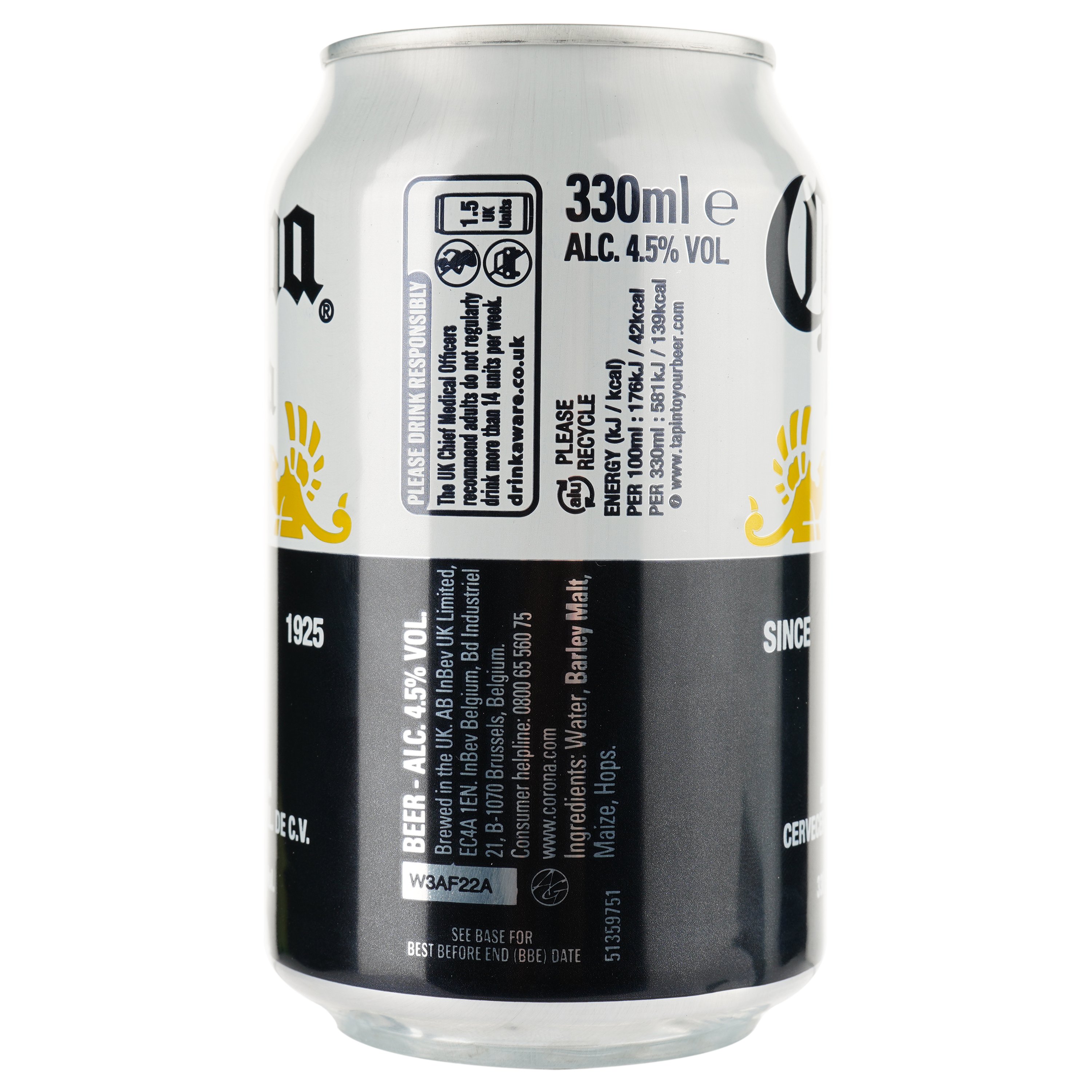 Пиво Corona Extra, светлое, фильтрованное, 4,5%, 0,33 л, ж/б - фото 3