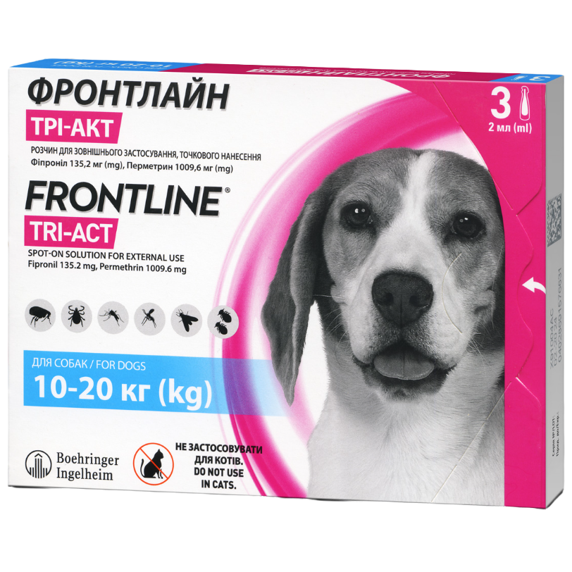 Краплі Boehringer Ingelheim Frontline Tri-Act від бліх та кліщів для собак, 10-20 кг, 3 піпетки + Плед для пікніка Frontline, темно-синій - фото 2