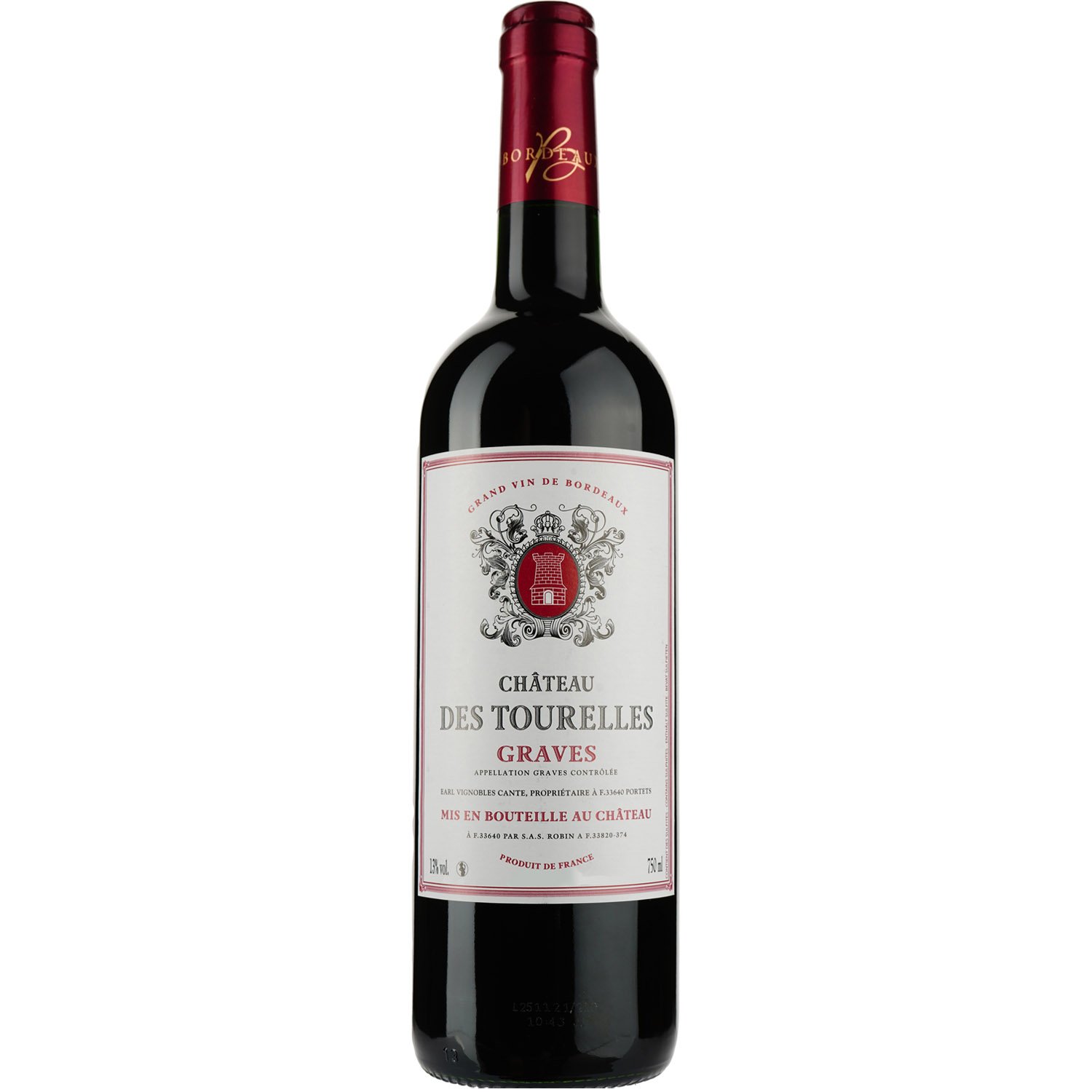 Вино Chateau des Tourelles AOP Graves 2018, красное, сухое, 0,75 л - фото 1