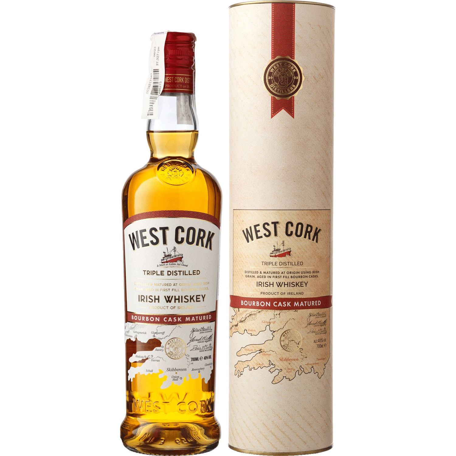Віскі West Cork Bourbon Cask Blended Irish Whiskey 40% 0.7 л у тубусі - фото 1