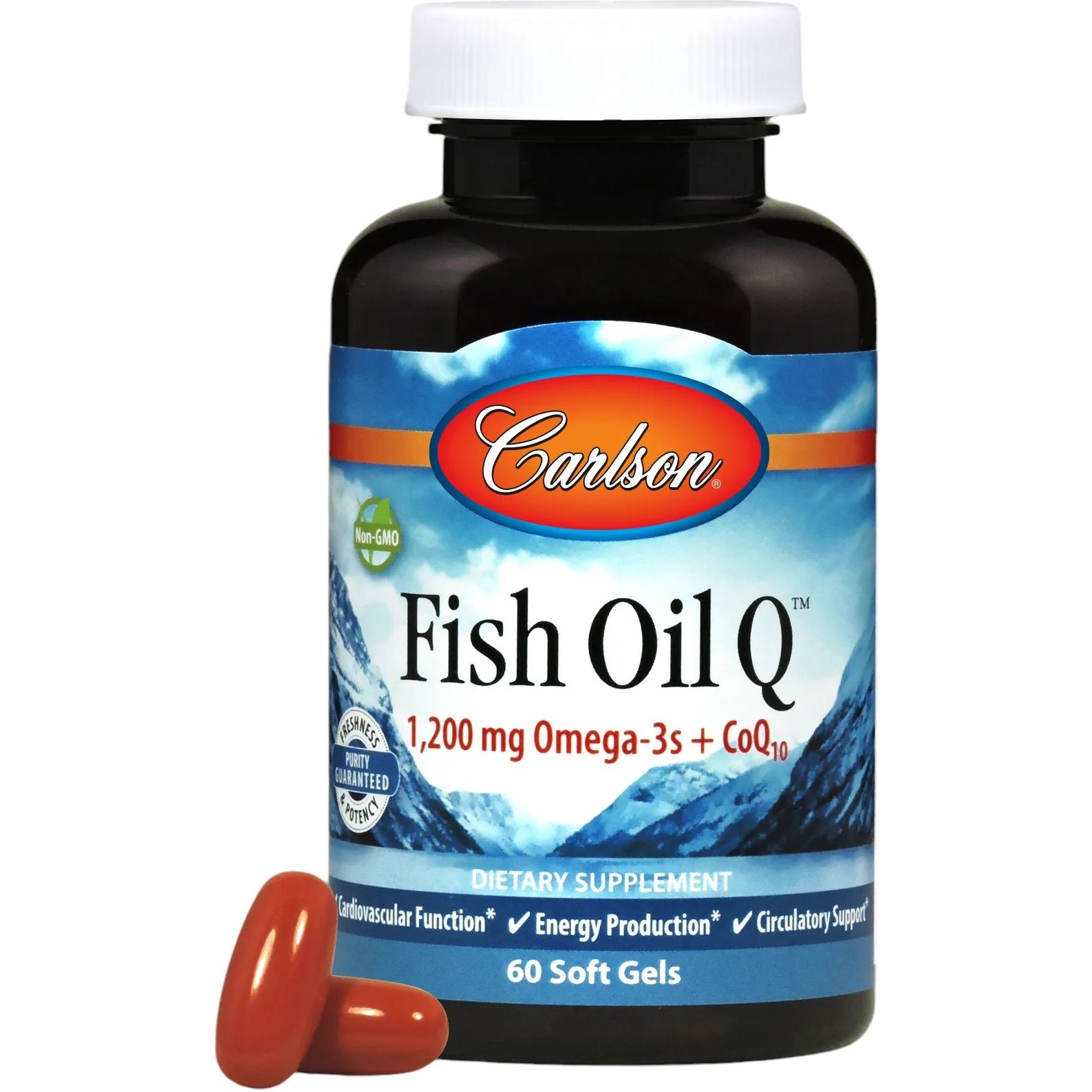 Омега-3+ Коэнзим Q10 Carlson Fish Oil Q 60 гелевых капсул - фото 1