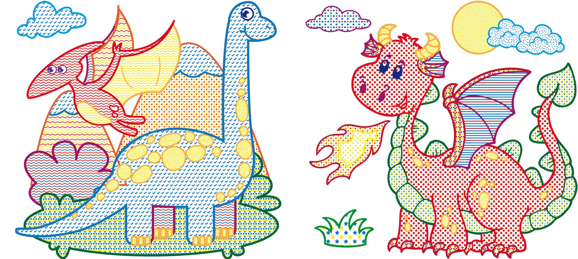 Водная раскраска Кристал Бук Динозаврики и дракончики, с цветным контуром, 12 страниц (F00023305) - фото 2