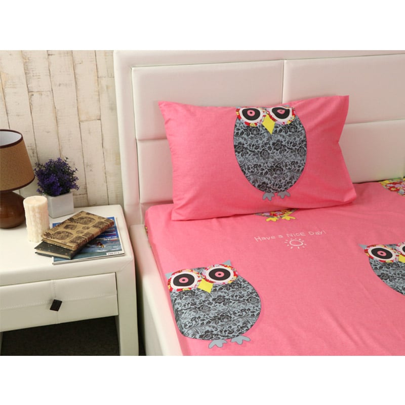 Набор Руно Owl Простыня + наволочка, 143х215 см, 50х70 см, сатин, розовый (12.137_Owl) - фото 3