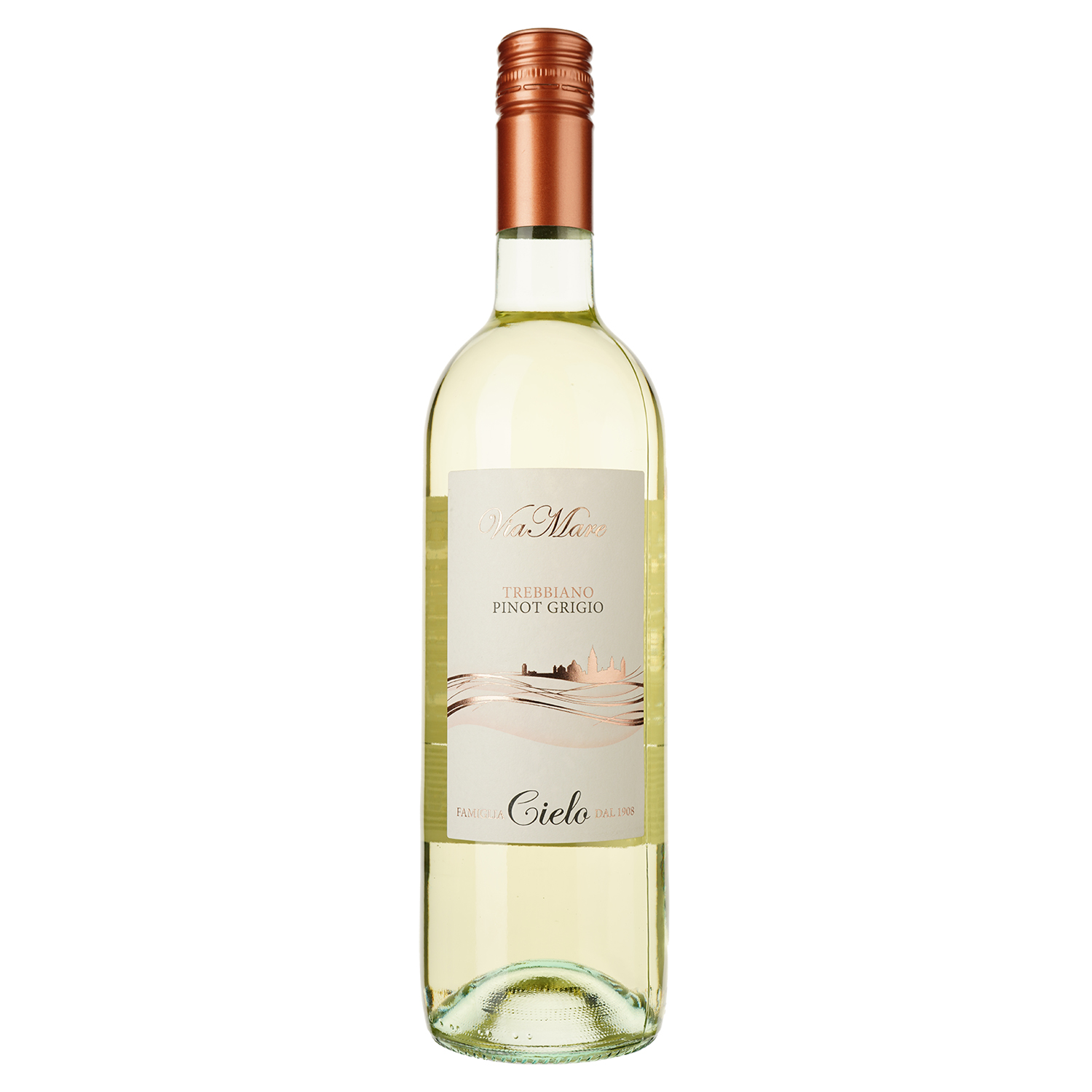 Вино Cielo e Terra Viamare Trebbiano-Pinot Grigio Puglia IGT, белое, сухое, 12%, 0,75 л - фото 1
