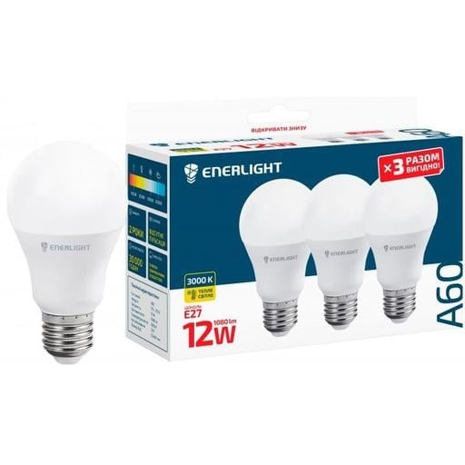 Світлодіодна лампа Enerlight A60, 12W, 3000K, E27, 3 шт. (A60E2712SMDWFRX3) - фото 1