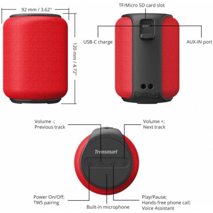 Портативная Bluetooth колонка Tronsmart Element T6 Mini Red - фото 3