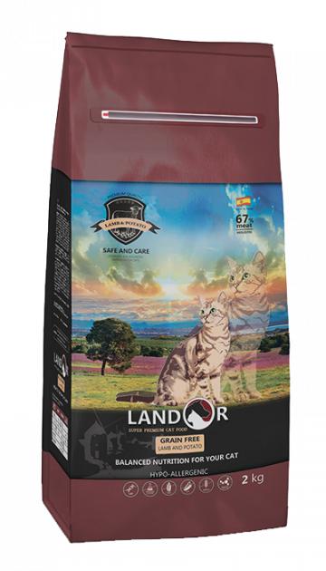 Беззерновой сухой корм для кошек Landor, ягненок с бататом, 2 кг - фото 1