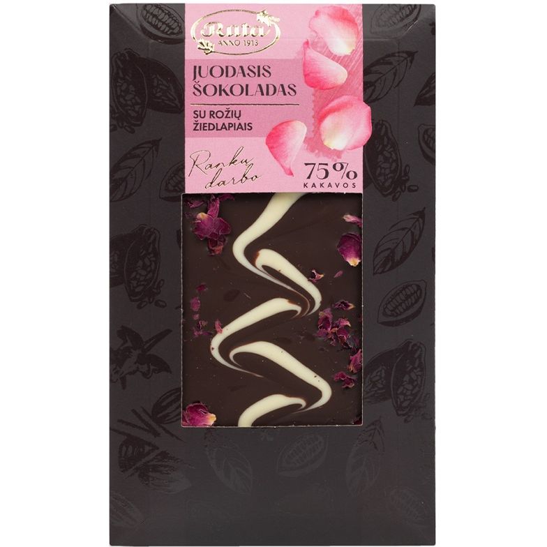 Шоколад чорний Ruta 75% з пелюстками троянд 100 г - фото 1
