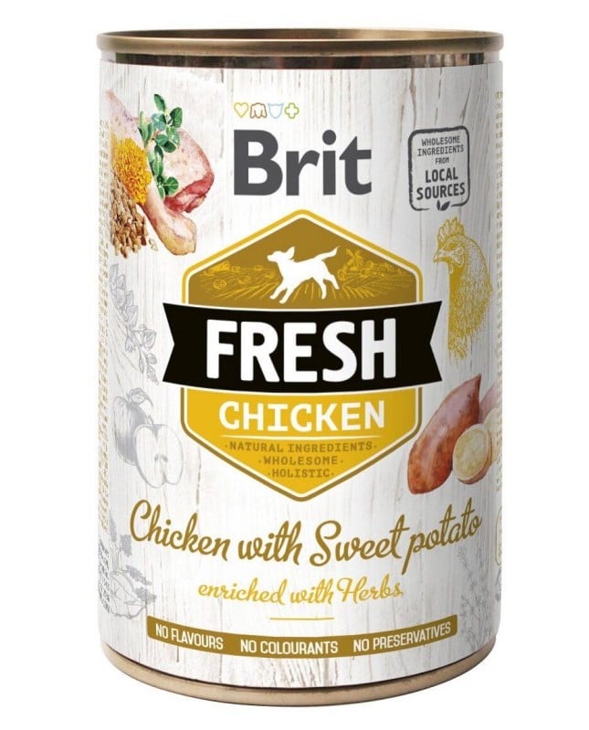 Влажный корм для взрослых собак всех пород Brit Fresh Chicken&Sweet Potato, с курицей и бататом, 400 г - фото 1