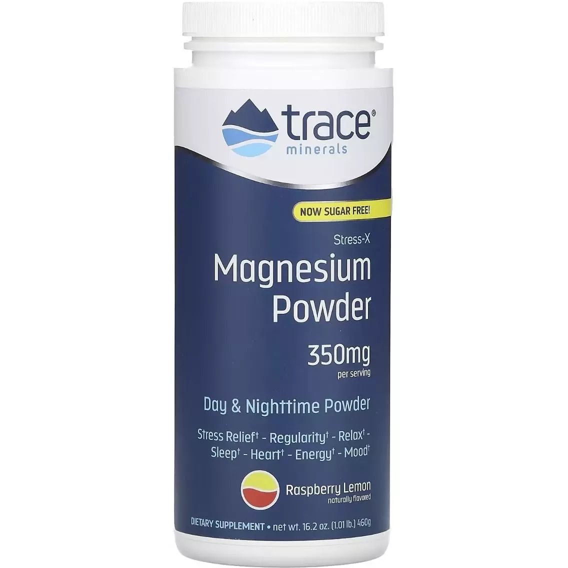 Магний Trace Minerals Magnesium Powder Stress-X со вкусом малины и лимона 350 мг 460 г - фото 1