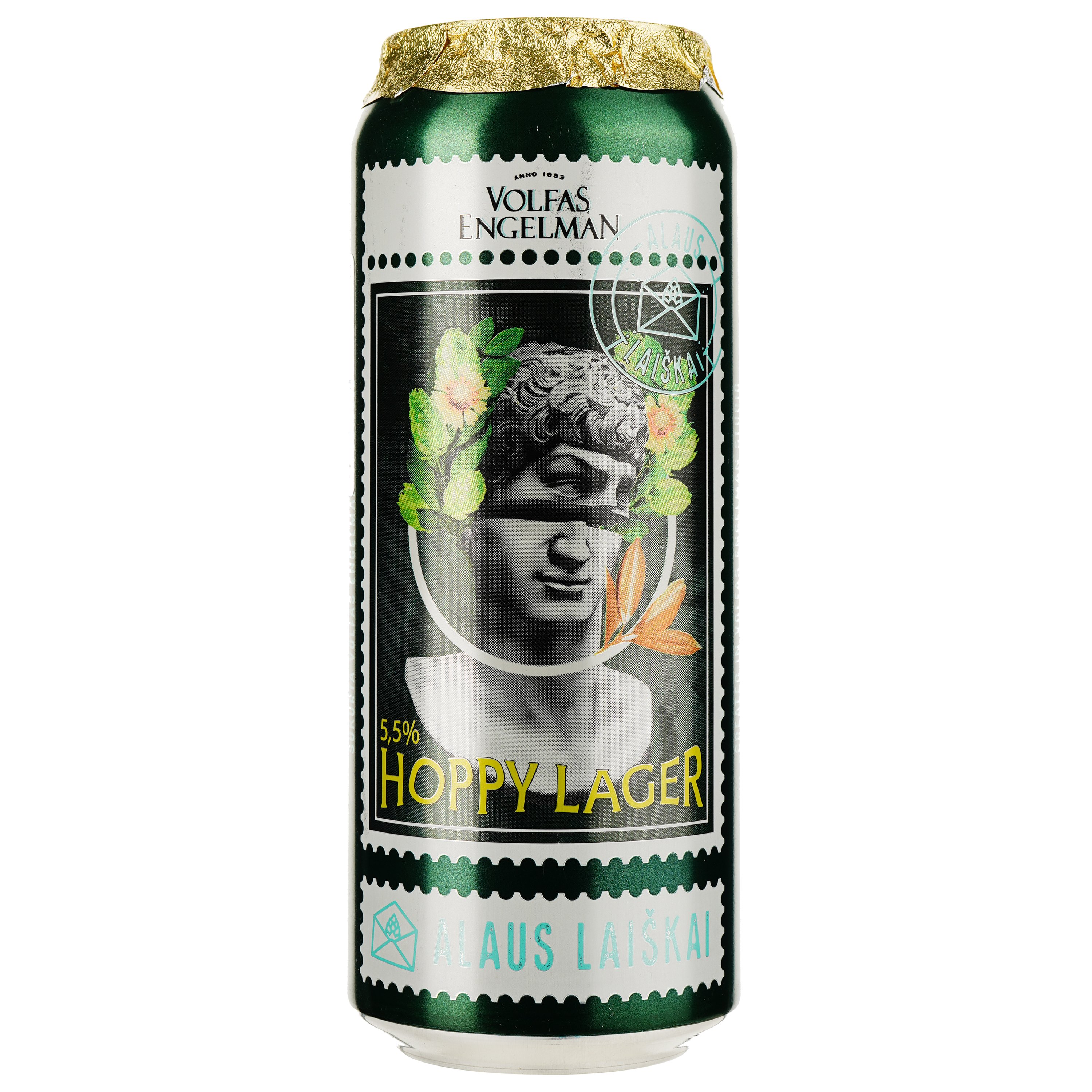 Пиво Volfas Engelman Hoppy lager, светлое, ж/б, 5,5%, 0,5 л - фото 1