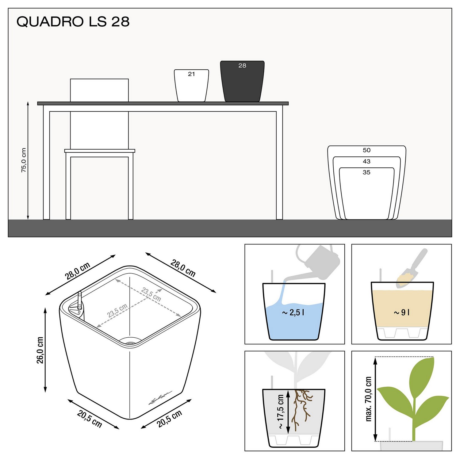 Вазон Lechuza Quadro Premium LS, 9 л, білий (16140) - фото 4