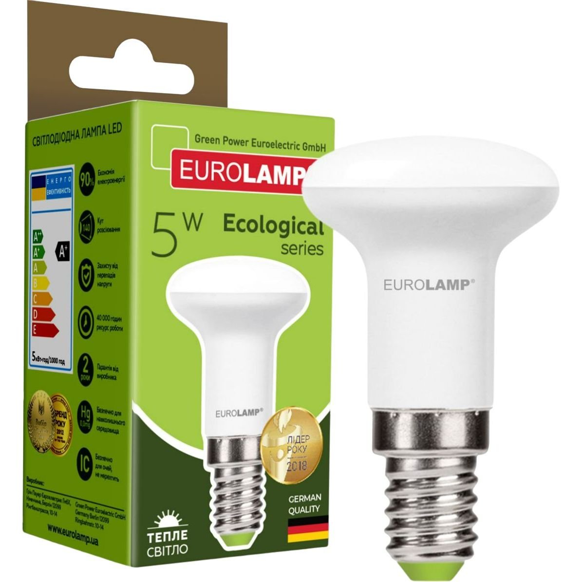 Світлодіодна лампа Eurolamp LED Ecological Series, R39, 5W, E14 3000K (LED-R39-05142(P)) - фото 1