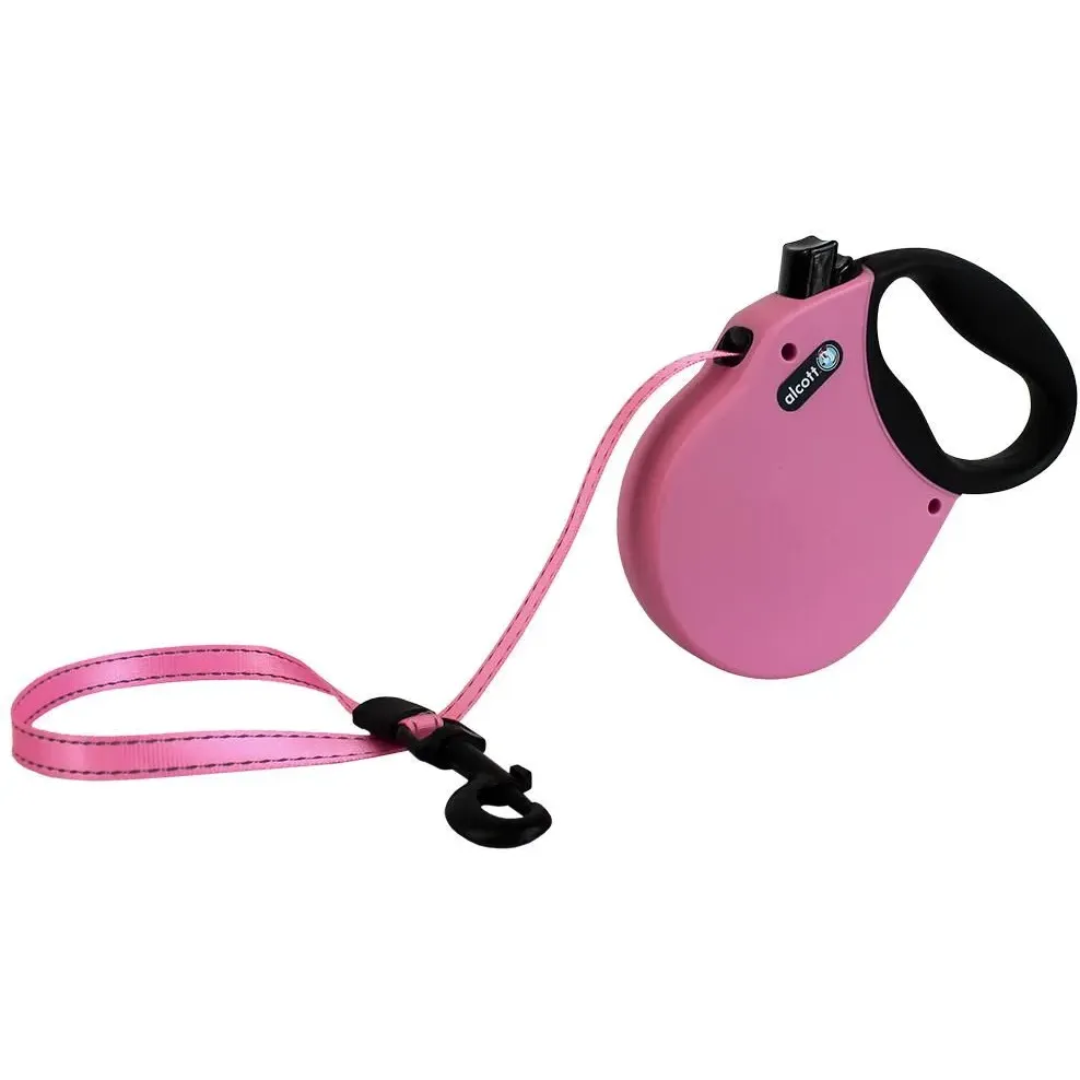 Поводок-рулетка для собак Land Of Dogs Alcott с черной ручкой 5 м, 30 кг розовый - фото 1