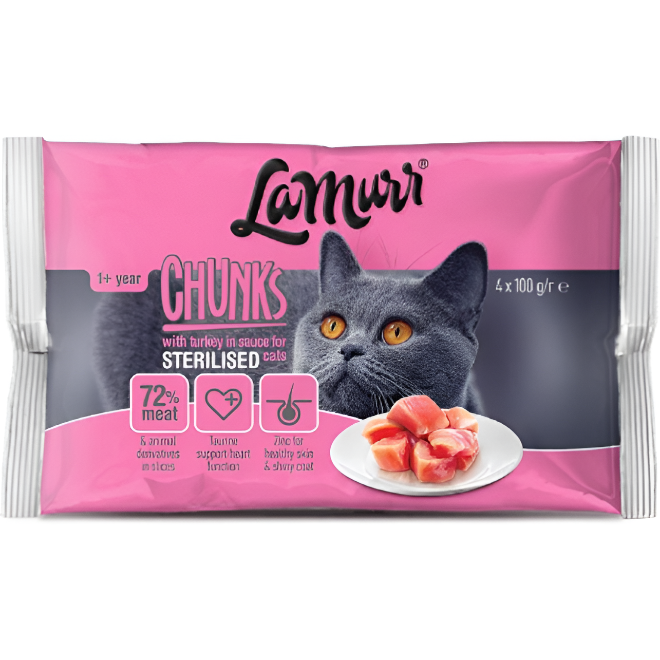 Вологий корм La Murr Chunks для стерилізованих котів з індичкою 4 шт. х 100 г - фото 1