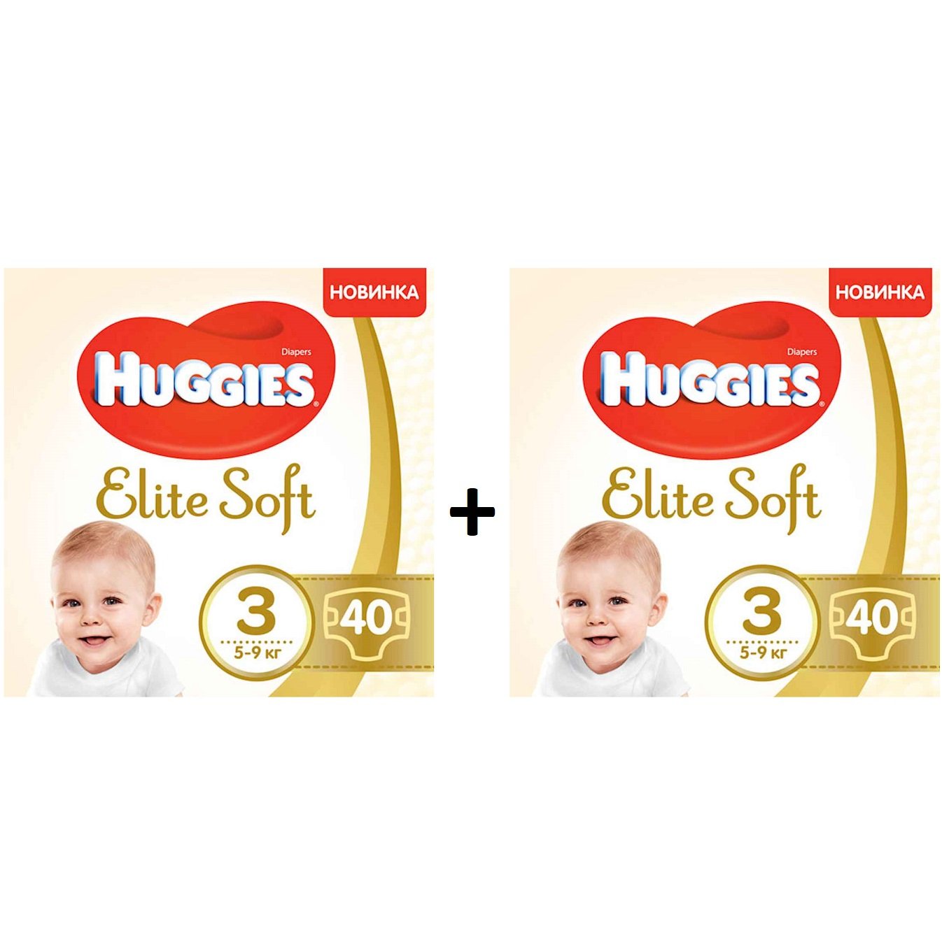 Подгузники Huggies Elite Soft 3 (5-9 кг), 80 шт. (2 уп по 40 шт.) - фото 1