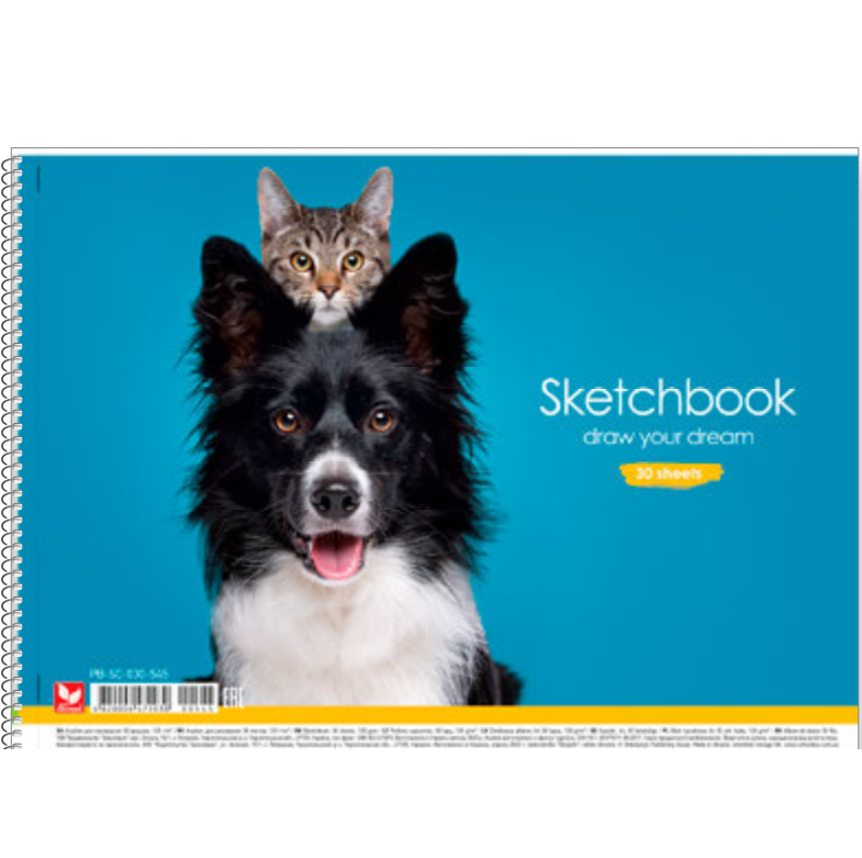 Альбом для рисования Школярик Собака и кот - друзья, 30 листов (PB-SC-030-545) - фото 1