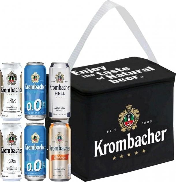Набір: пиво Krombacher Pils 0.5 л + Krombacher Hell 0.5 л + Krombacher Weizen 0.5 л + Krombacher Pils б/а 0.5 л + термосумка - фото 1