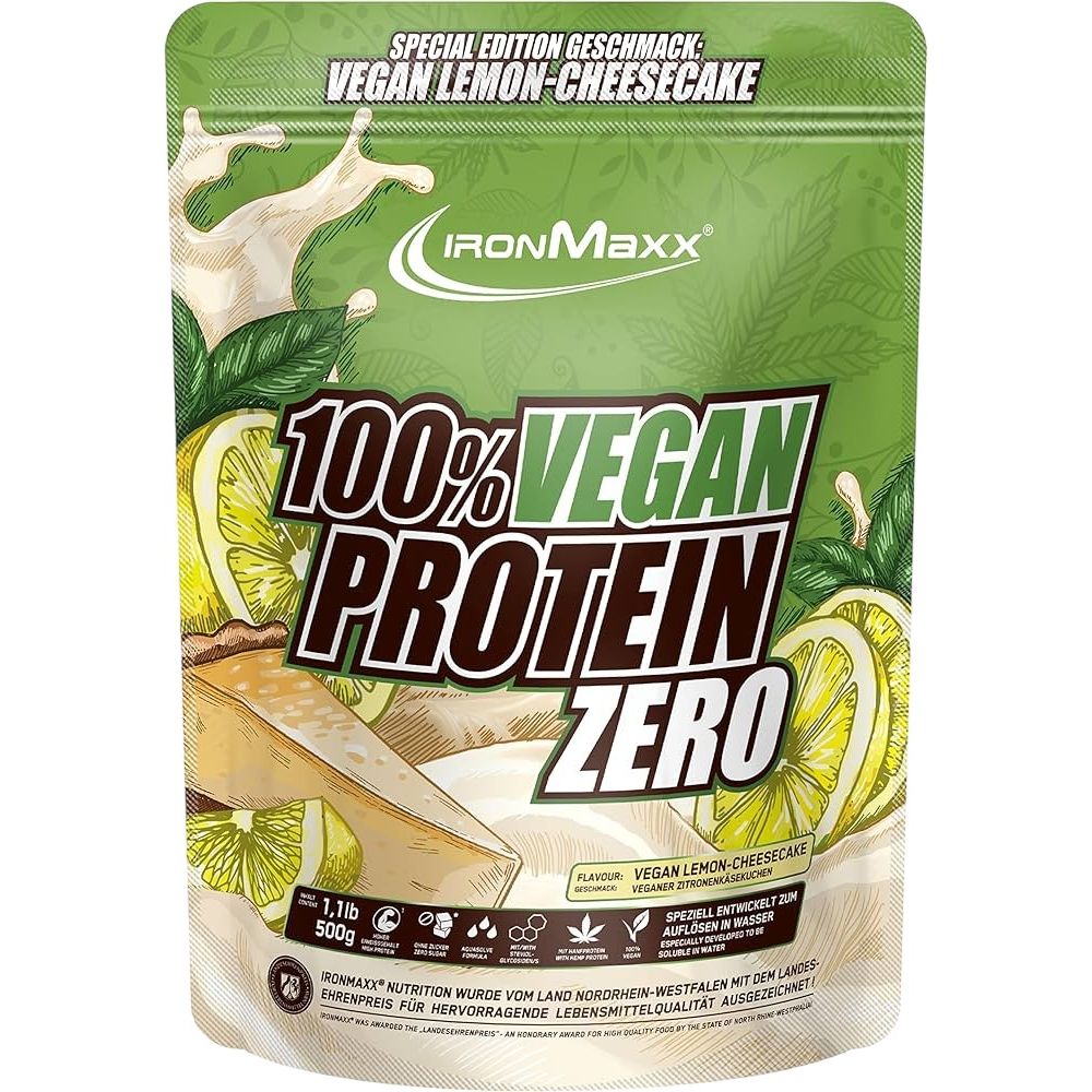 Протеин IronMaxx 100% Vegan Protein Zero Лимонный чизкейк 500 г - фото 1