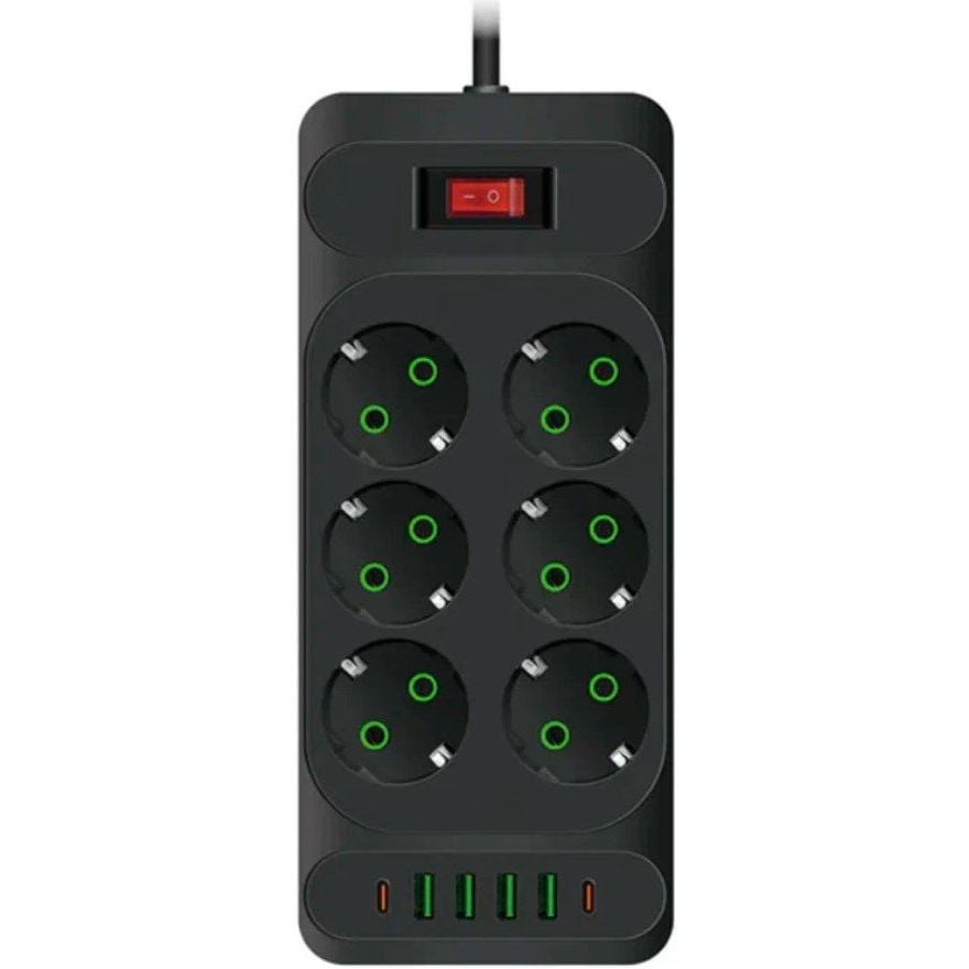 Сетевой фильтр-удлинитель Voltronic 33U 6 розеток EU+4xUSB+2xPD 2 м 3х0.75 мм 2500W Black - фото 1