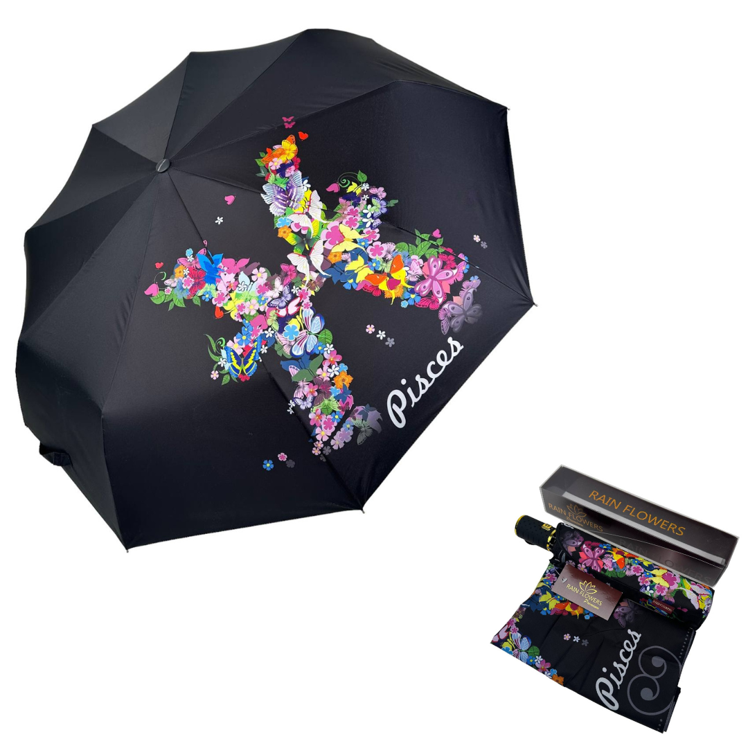 Женский складной зонтик полный автомат Rain 98 см черный - фото 2
