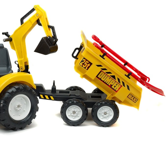Дитячий трактор на педалях з причепом і 2 ковшами Falk Powerloader, жовтий (1000WH) - фото 3