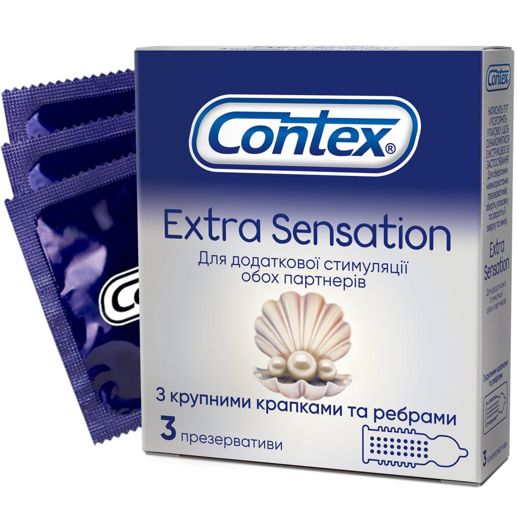 Презервативи латексні Contex Extra Sensation з силіконовою змазкою, з великими точками та ребрами, 3 шт. (3034702) - фото 1