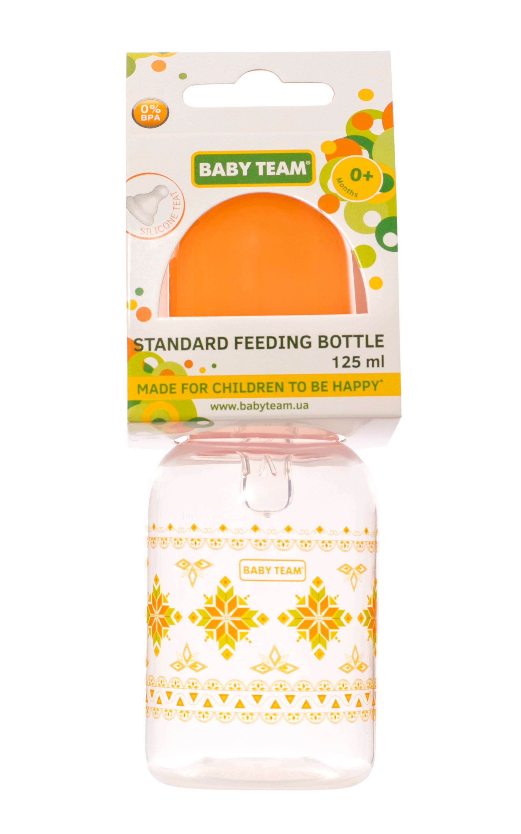 Пляшечка для годування Baby Team, з силіконовою соскою, 125 мл, помаранчевий (1400_оранжевый) - фото 2