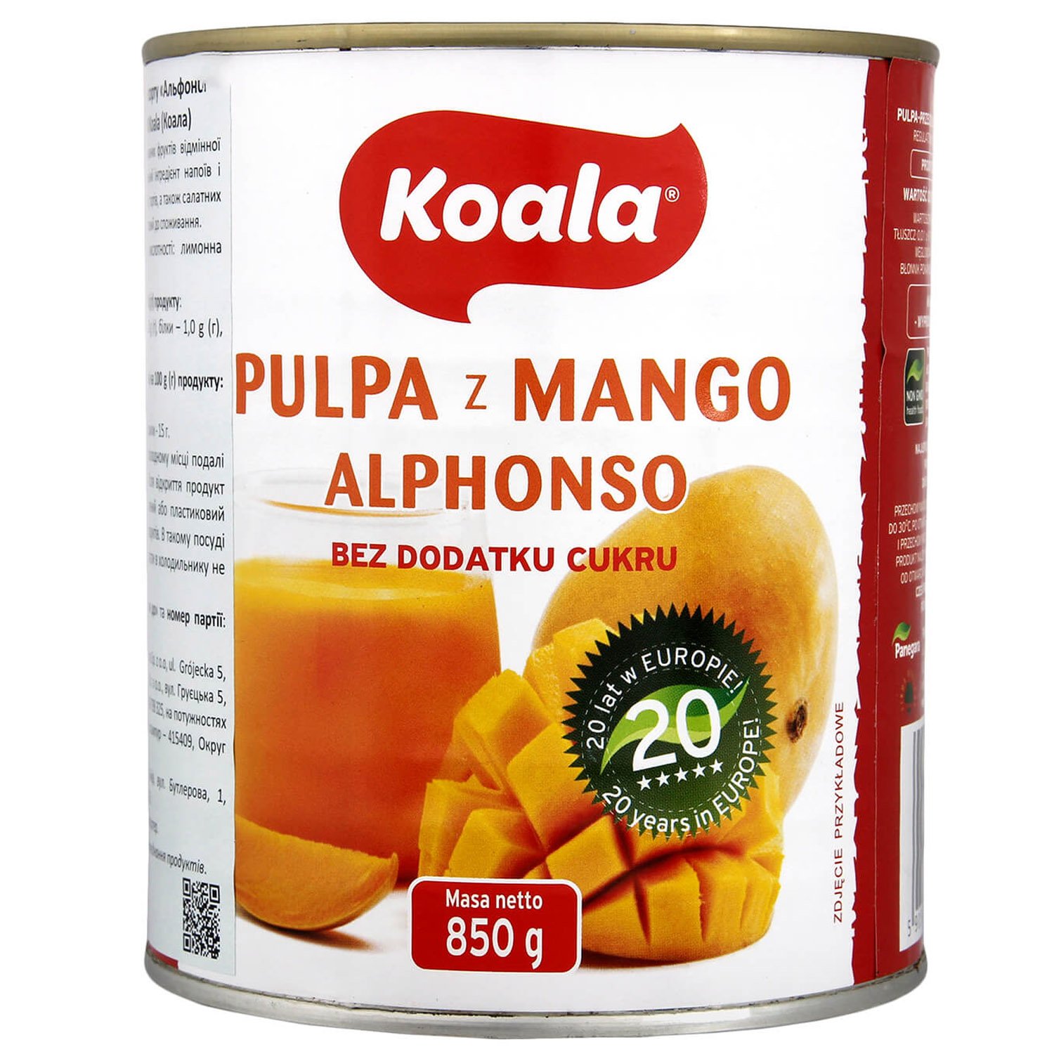 Пюре Koala Манго Альфонсо, без цукру, 850 г (769385) - фото 1